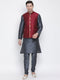 VASTRAMAY Men's Grey Cotton Silk Blend Kurta, Ethnic Jacket and Pyjama Set